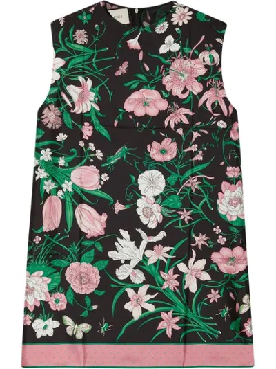Gucci Sleeveless Floral Tunic Top In Black