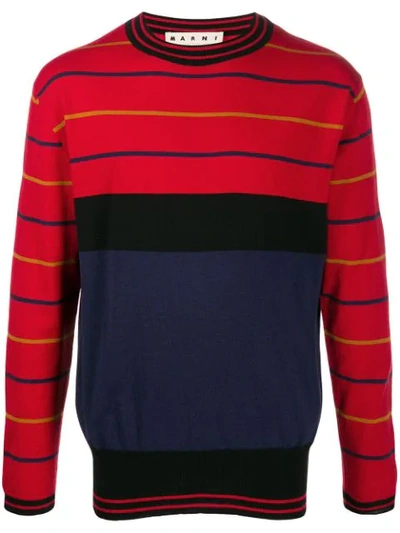 Marni Colourblock Stripe Wool Jumper In Red