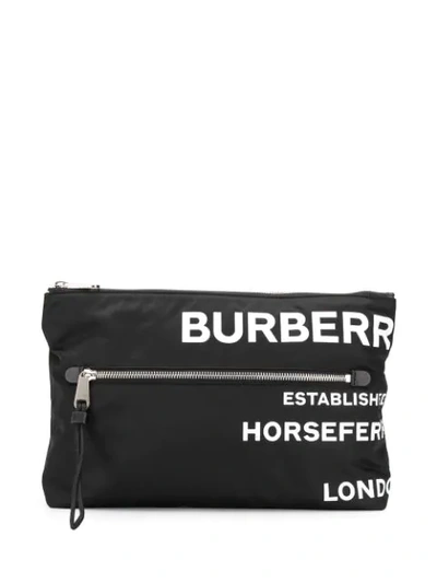 Burberry Horseferry 印花尼龙拉链收纳袋 In Black/white
