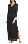 Natori Lounger Luxe Shangri La Nightgown In Black/ Cocoon