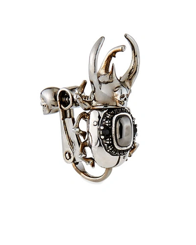 Alexander Mcqueen Men's Beetle & Skull Stone Brooch In Silver