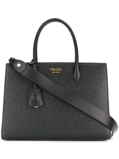 Prada Galleria Mini Textured-leather Tote In Black