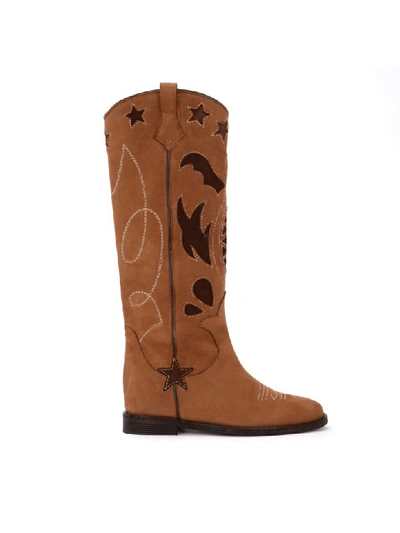 Via Roma 15 Caramel Nabuk Texan Boots In Marrone