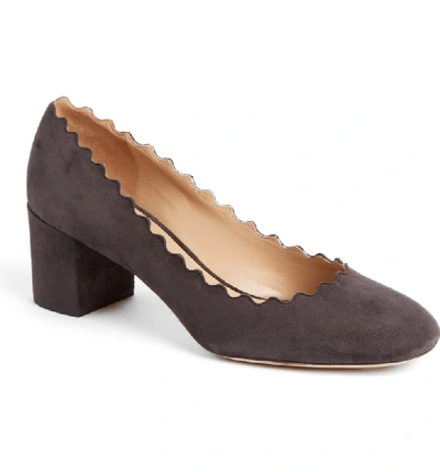 Chloé Lauren Scalloped Suede Block-heel Pumps In Black