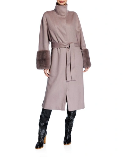 Agnona Cashmere Mink Cuff Coat In Light Pink