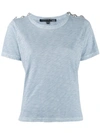 Veronica Beard Carla Short-sleeve Crewneck Tee With Buttoned Shoulders In Chambray