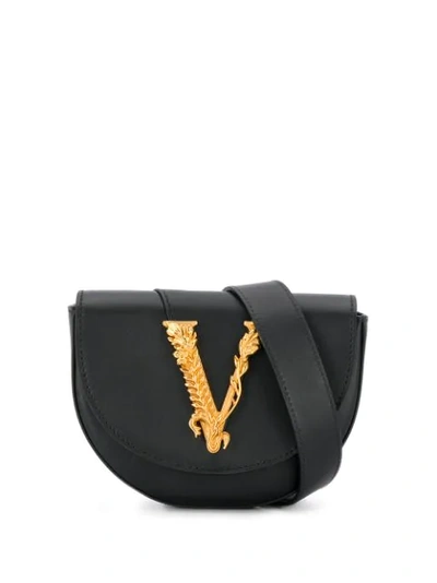 Versace Smooth Leather Belt Bag In Black