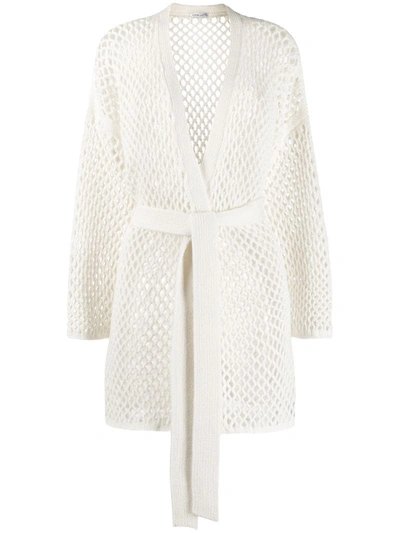 Agnona Belted Net Stitch Cardigan In White