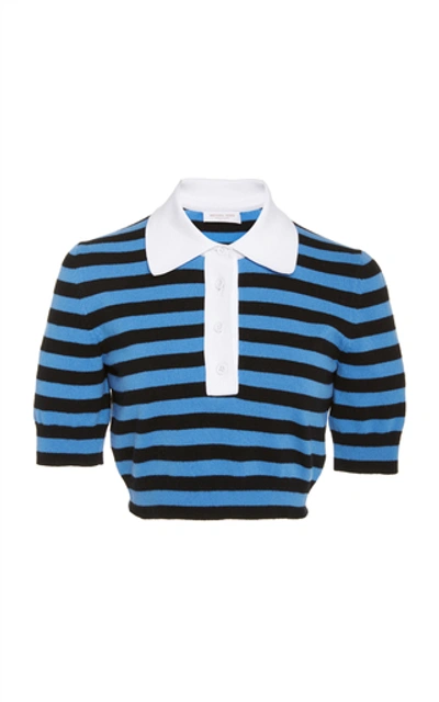 Michael Kors Cropped Striped Cashmere Polo Sweater In Multi