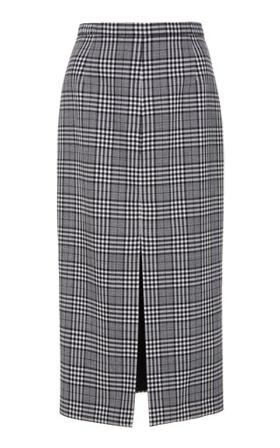 Michael Kors Glen Plaid Wool Slit-front Pencil Skirt In Black