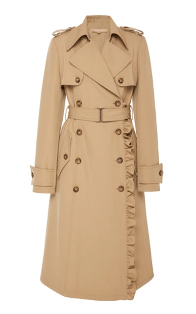 Michael Kors Ruffled Wool-gabardine Trench Coat In Neutral