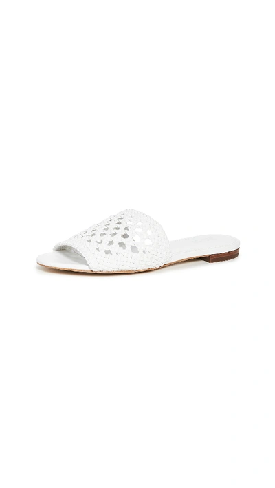 Michael Michael Kors Women's Augustine Woven Leather Slide Sandals In Optic White
