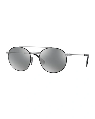 Burberry Men's Brow Bar Round Sunglasses, 53mm In Gunmetal/black Solid