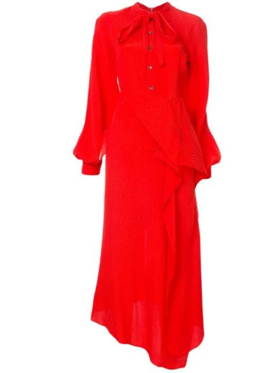 Roland Mouret 'bocana' Asymmetric Drape Silk Jacquard Shirt Dress In Red