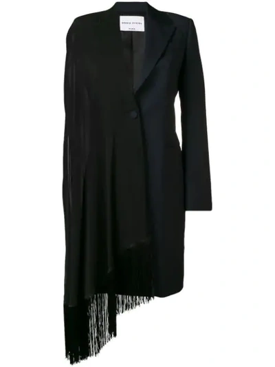 Sonia Rykiel Fringe Georgette Scarf Panel Wool Coat In Black