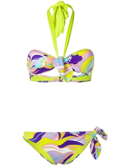 Emilio Pucci Rivera Print Halterneck Bikini In 067 Viola/lime