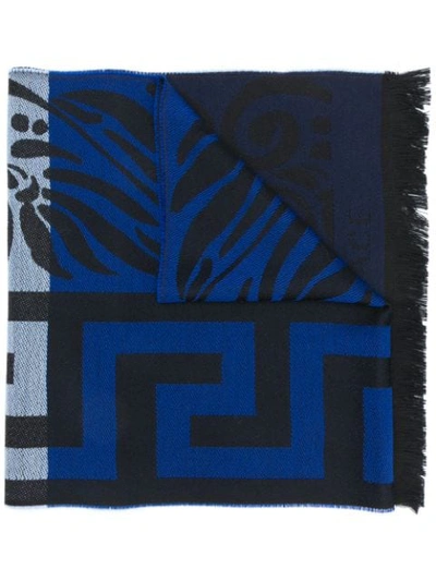 Versace Greek Key Intarsia Scarf In Black