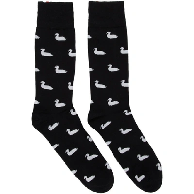 Thom Browne Half-drop Duck Intarsia Socks In 001 Black