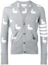 Thom Browne 4-bar Duck Intarsia Cardigan In Grey
