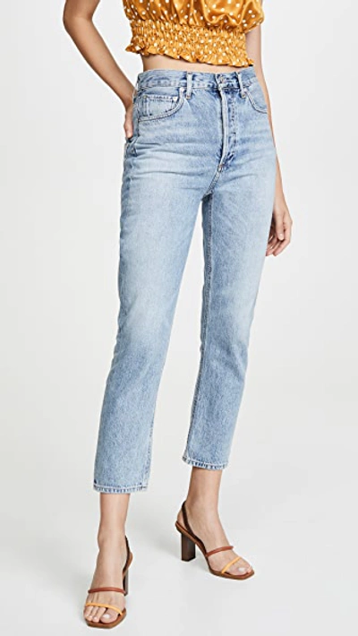 Agolde Double Pocket Riley High Rise Cropped Jeans In Pressure