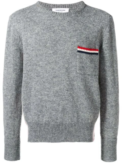Thom Browne Relaxed Rwb Intarsia Stripe Pullover In Grey