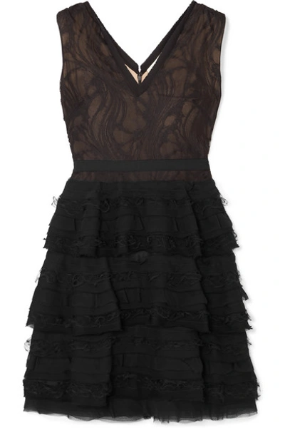 Jason Wu Collection Tiered Cotton-blend Lace And Chiffon Mini Dress In Black