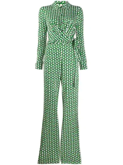 Diane Von Furstenberg Michele Wrap-effect Printed Silk-jersey Jumpsuit In Green