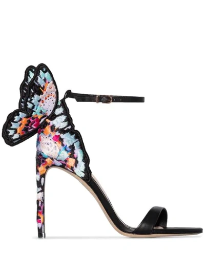 Sophia Webster Chiara Embroidered Leather And Satin Sandals In Black