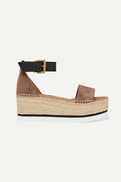 See By Chloé Suede And Leather Espadrille Platform Sandals In Taupe
