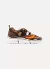 Chloé Sonnie Canvas, Mesh, Suede And Snake-effect Leather Sneakers In Chestnut Brown