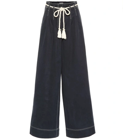 Ulla Johnson Soren Belted Tencel And Cotton-blend Wide-leg Pants In Blue