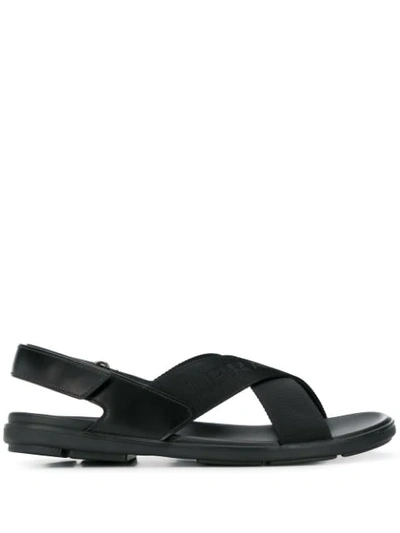 Prada Black Logo Tape Ankle Strap Sandals In F Nero | ModeSens