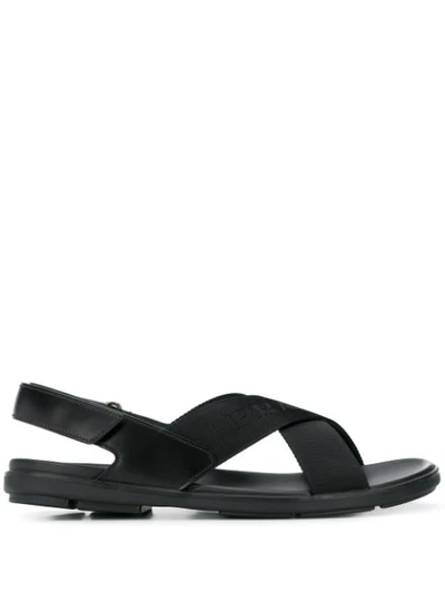 Prada Black Logo Tape Ankle Strap Sandals In F Nero