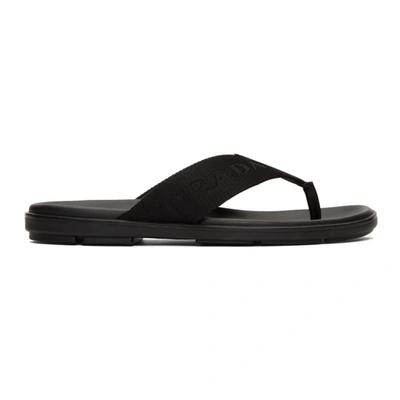 Prada Black Logo Webbing Sandals In Nero (black)