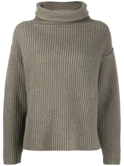Alexander Wang Oversized Ribbed Wool-blend Turtleneck Sweater In Khaki