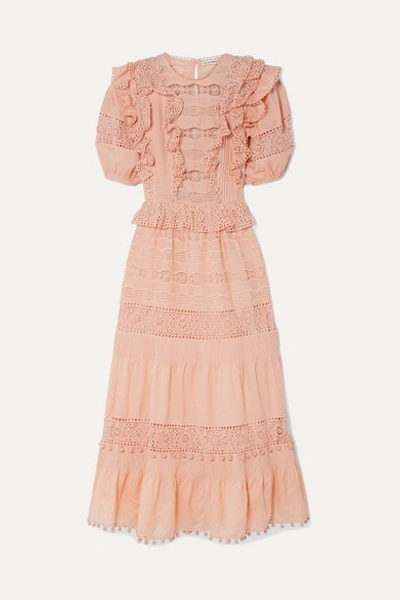 Ulla Johnson Guinivere Crochet-trimmed Broderie Anglaise Cotton-blend Maxi Dress In Peach