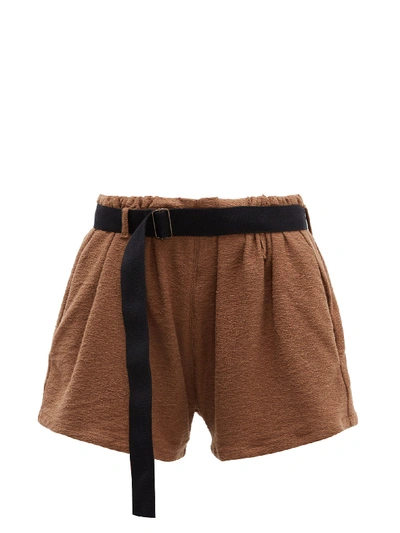 Albus Lumen Traveller Belted Cotton-blend Terry Shorts In Brown