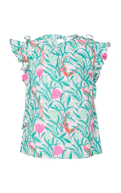 Banjanan Olga Floral-printed Cotton Top In Green