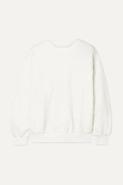 Anine Bing Lou Embroidered Textured Cotton-fleece Sweatshirt In White