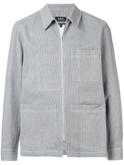 Apc Striped Cotton Chore Jacket In Grey
