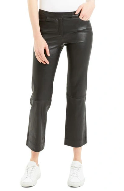 Theory Cropped Leather Boot-cut Pants In Black