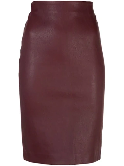 Theory Bristol Leather Skinny Pencil Skirt In Burgundy