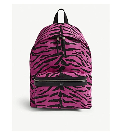 Saint Laurent City Zebra Striped Nylon Backpack In Pink