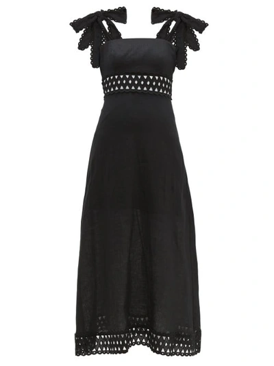 Zimmermann Verity Laser-cut Picnic Tie-strap Dress In Black