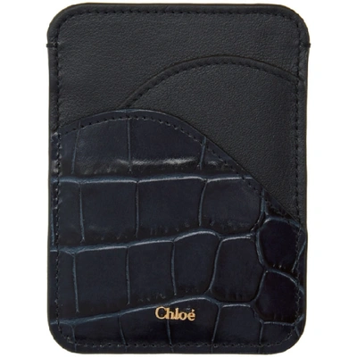 Chloé Walden Crocodile-embossed Leather Cardholder In 4d4 Full Bl