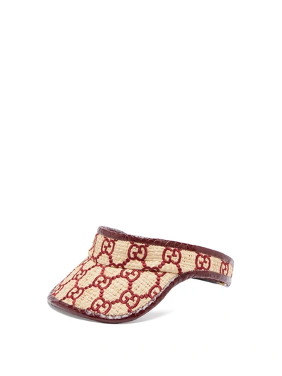 Gucci Logo-embroidered Raffia And Watersnake Visor In Burgundy