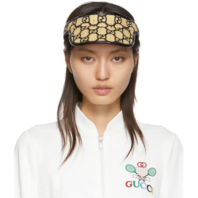 Gucci Logo-embroidered Raffia Visor In Beige