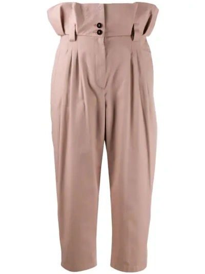 Dolce & Gabbana Paperbag-waist Cotton-blend Trousers In F0991 Rosa Antico