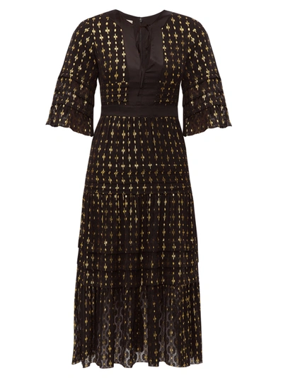 Temperley London Suki Metallic-fil-coupé Midi Dress In Black