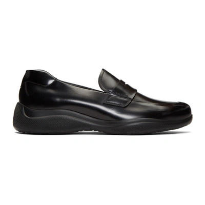 Prada Spazzolato Rois Leather Penny Loafers In Black